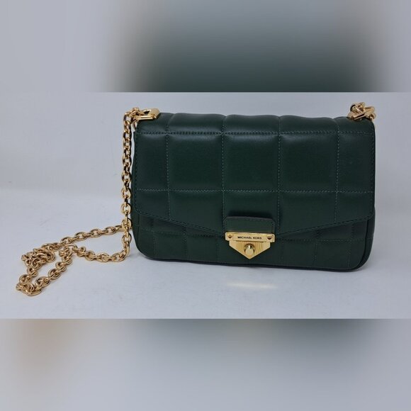 Michael Kors Soho Shoulder Bag Quilted Green Leather Gold Chain Convertible - Picture 1 of 15